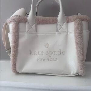 kate spade White and Tan Fur-Trimmed Satchel